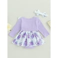 thumbnail image 3 of Infant Girl Rompers Dress Long Sleeve Rib Knit Floral Print Skirt Hem Jumpsuits with Headband, 3 of 7