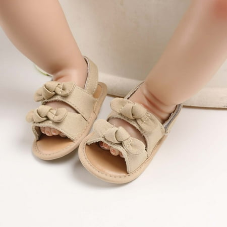

Oalirro Baby Girls Sandals Stripe Solid Color Summer Flat Shoes Infant First Walkers