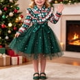 thumbnail image 2 of Wxirdrow Toddler Girls Ruffle Long Sleeve Christmas Dress Floral Tiered Tulle Dress Fall Winter New Round Neck Skirt Dark Green,4 Years, 2 of 8