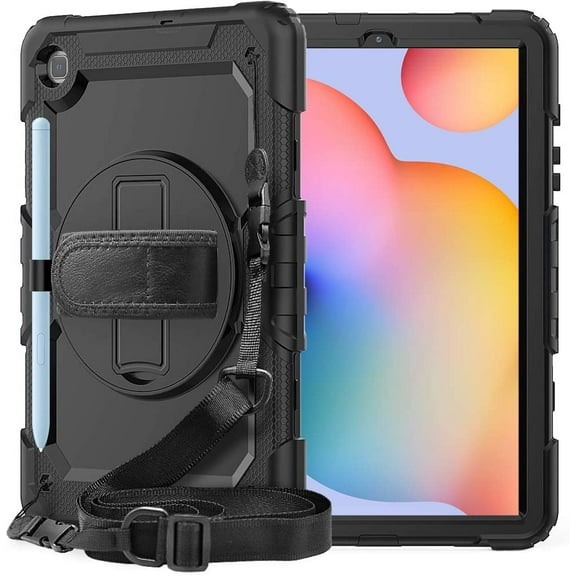 Timoom Samsung Galaxy Tab S6 Lite 10.4 P610 P615 Case [Full-Body] & [Shock Proof] Hybrid Armor Protective Case with 360 Rotating Stand & Strap for Samsung Galaxy Tab S6 Lite 10.4 P610 P615 - Black