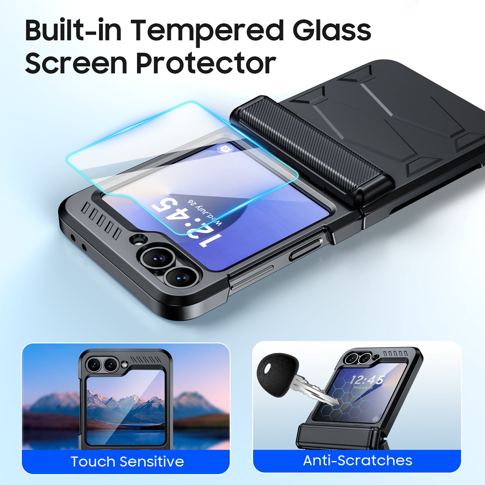Vizvera for Samsung Galaxy Z Flip 6/Z Flip 7 FE Case with Hinge Cover,Built-in Screen Protector Shockproof All-Inclusive Smartphone Cover Wireless Charging-Black