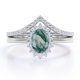 thumbnail image 1 of Anillo de bodas JeenMata Halo de ágata verde musgo con bandas y Moissanita 1,5 ct baño oro blanco 18 K sobre plata, 1 of 6