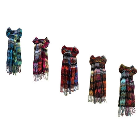 5-Pack Scarves : Women Large Zig Zag Chevron Design Oblong...
