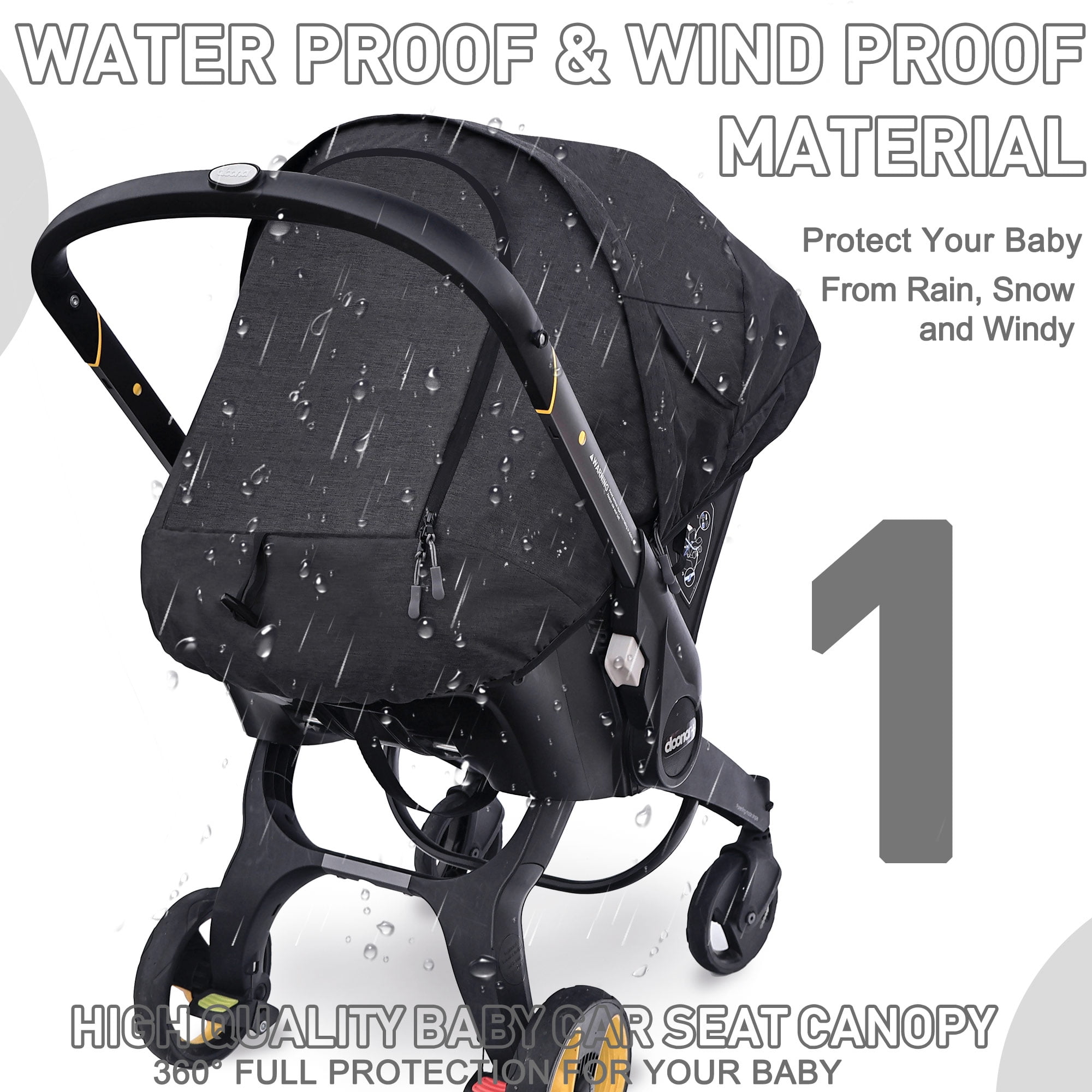 Waterproof Baby Car Seat Cover Compatible with Doona Car Seat and Stroller,Patented Windproof Car Seat Canopy for Boys & Girls, Keeps Babies Warm and Cozy(Black)