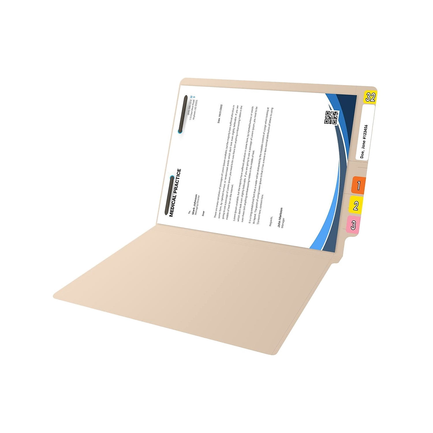 Medical Arts Press Reinforced End Tab File Folder Straight Cut Letter-Size Manila 50/Box (S-01314)