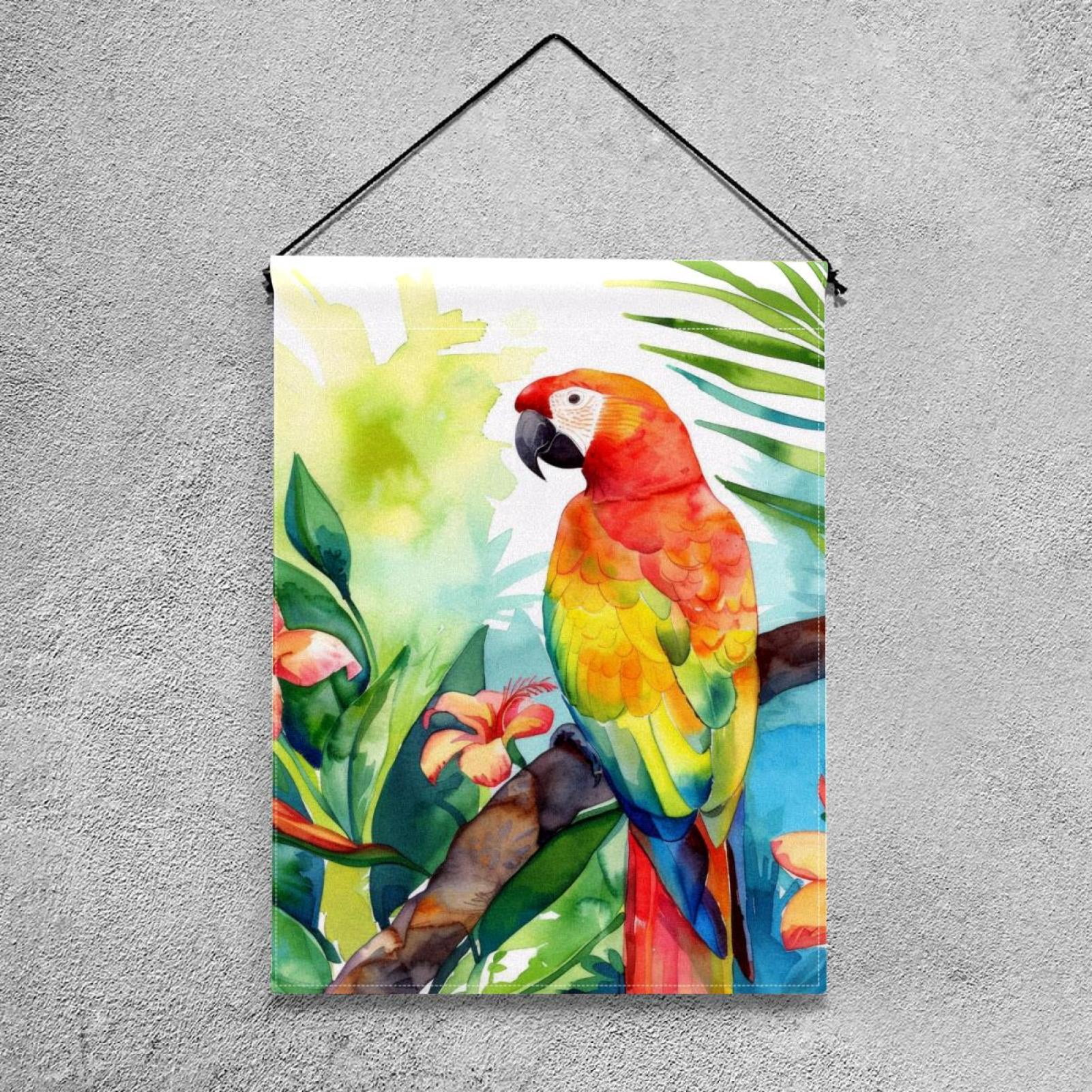 Welcome Watercolor Parrot Tropical Plant Leaf Garden Flag, Vertical Double Sided Small House Flag, Yard Farmhouse Outdoor Deck Veranda Lawn Decor 28x40 Inch
