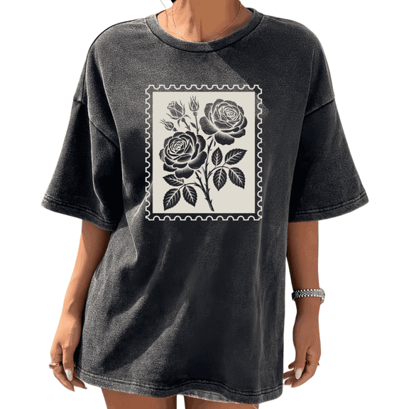 Cozymy Minimalist Neutral Floral Graphic Tee - Clean Girl Aesthetic Summer Shirt