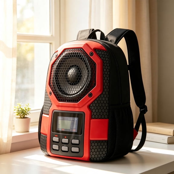 Camouflage Music Speaker Print Laptop Backpack for Teens and Adults, Capacity Travel Daypack with Padded Shoulder Straps, Trendy College Bookbag for Campus Commute Weekend Getaway, Red, By Cosmug