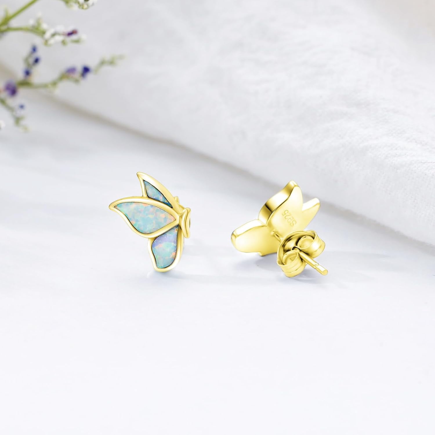 Dorunmo 925 Sterling Silver Butterfly Wings Earrings Opal Stud Earrings Butterfly Jewelry Gifts for Women (Gold Plated)