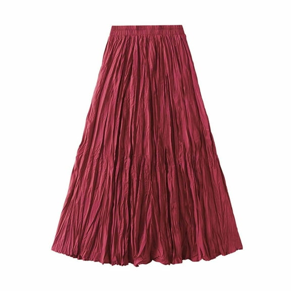 Ruimatai Women's Flowy High Waist Skirt Elastic Waist A-Line Casual Long Skirt for Daily Wear Party Date Comfortable Polyester Midi Skirt