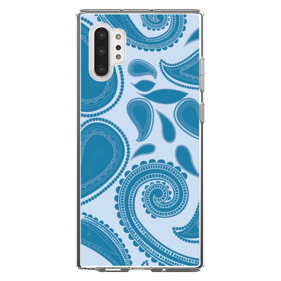 DistinctInk Clear Shockproof Hybrid Case for Galaxy Note 10 PLUS (6.8" Screen) - TPU Bumper, Acrylic Back, Tempered Glass Screen Protector - Big Blue Paisley
