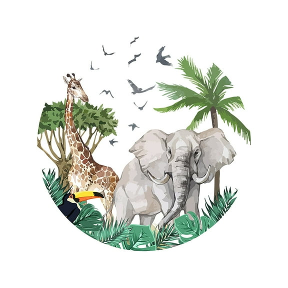 Colorful Tropical Plants Animals Wall Decals Elephant Elephant Giraffe Toucan Wall Sticker DIY Peel and Stick Removable Murals Stickers for Nursery Living Room 1set