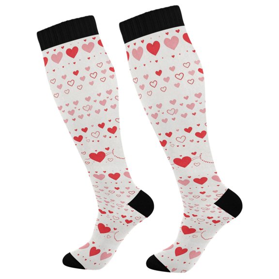 Unisex Knee High Socks, White Red Printed Socks, Long Running Socks for Men & Women (1 Pair)