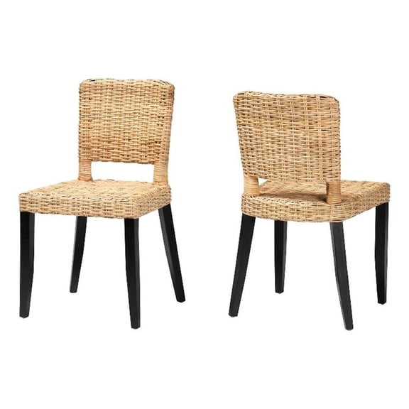 bali & pari Dermot 18.1" Wood & Rattan Dining Chair in Dark Brown (Set of 2)