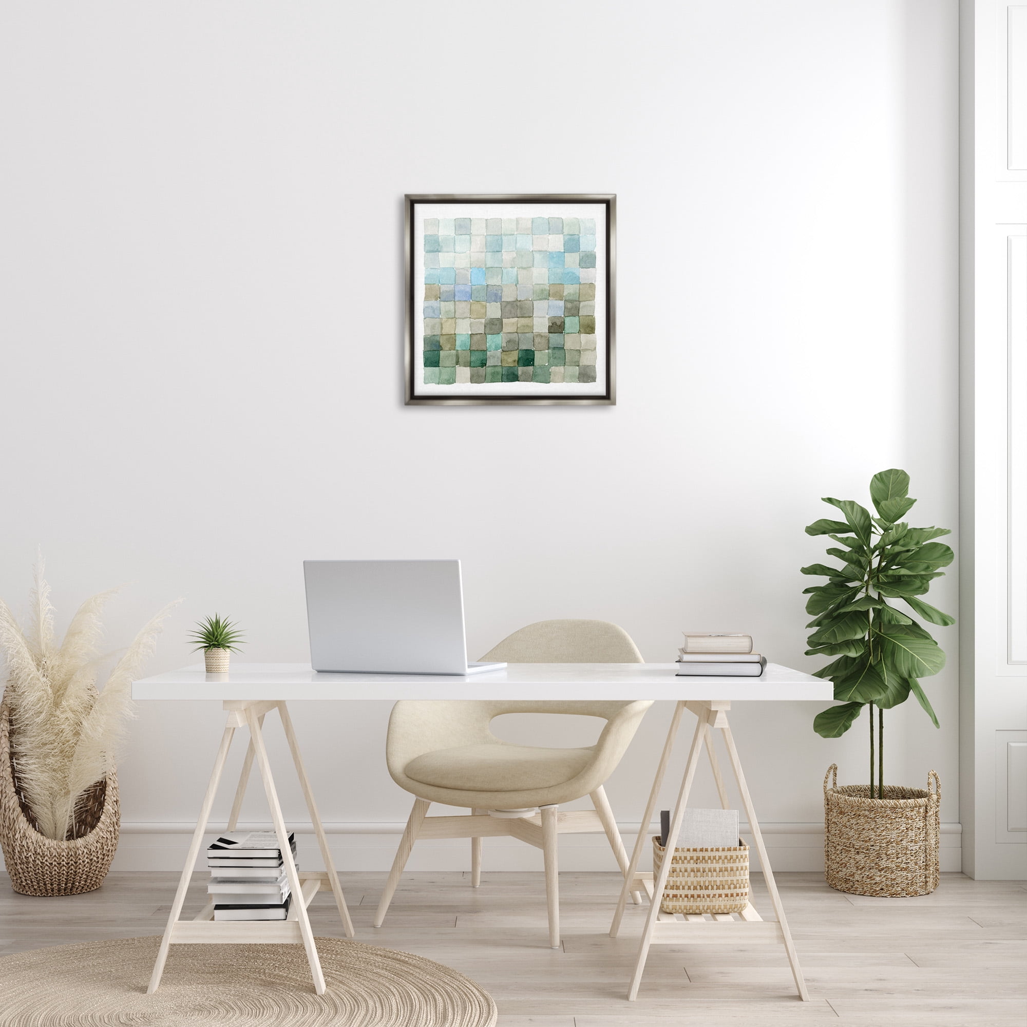 Stupell Industries Modern Watercolor Checkered Shapes Abstract Painting Gray Floater Framed Canvas Art Print Wall Art, 25 x 25
