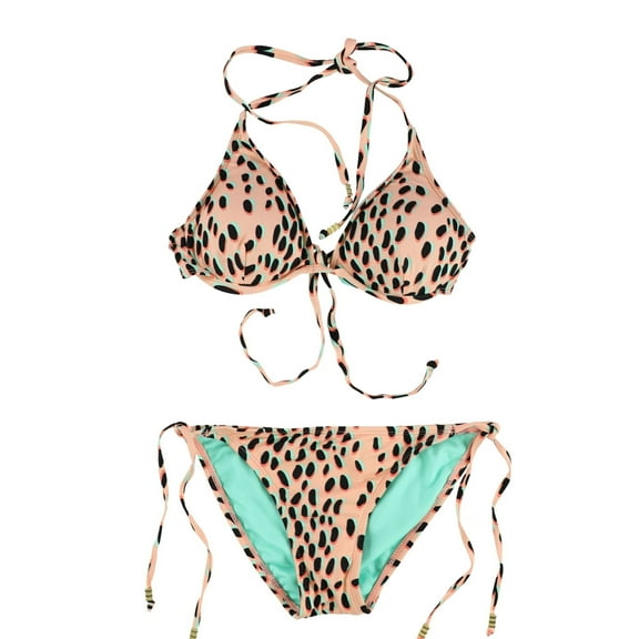 bar III Womens Dalmation Side Tie 2 Piece Bikini, Orange, X-Small