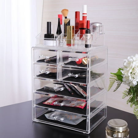 Jaxpety Acrylic Jewelry Cosmetic Organizer Makeup Case Display Holder Drawer Box Storage