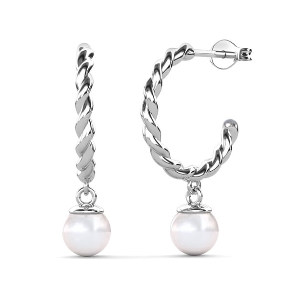 Cate & Chloe Cheyanne 18k White Gold Plated 16mm Twisted Hoop Drop Shell Pearl Earrings for Women