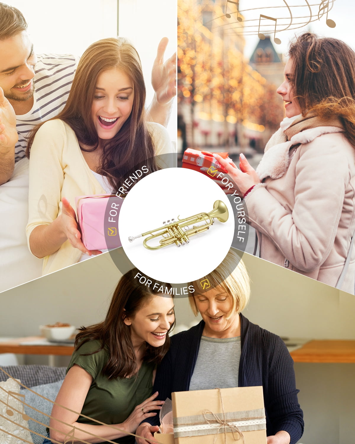 Eastar Bb Standard Trumpet Set for Student Beginners, Brass Instrument with Gold Lacquer Finish & Carrying Case for School Band