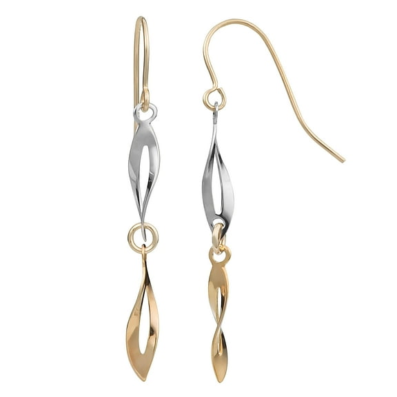 KoolJewelry 10k Two-tone Gold Twisted Marquise Dangle Earrings