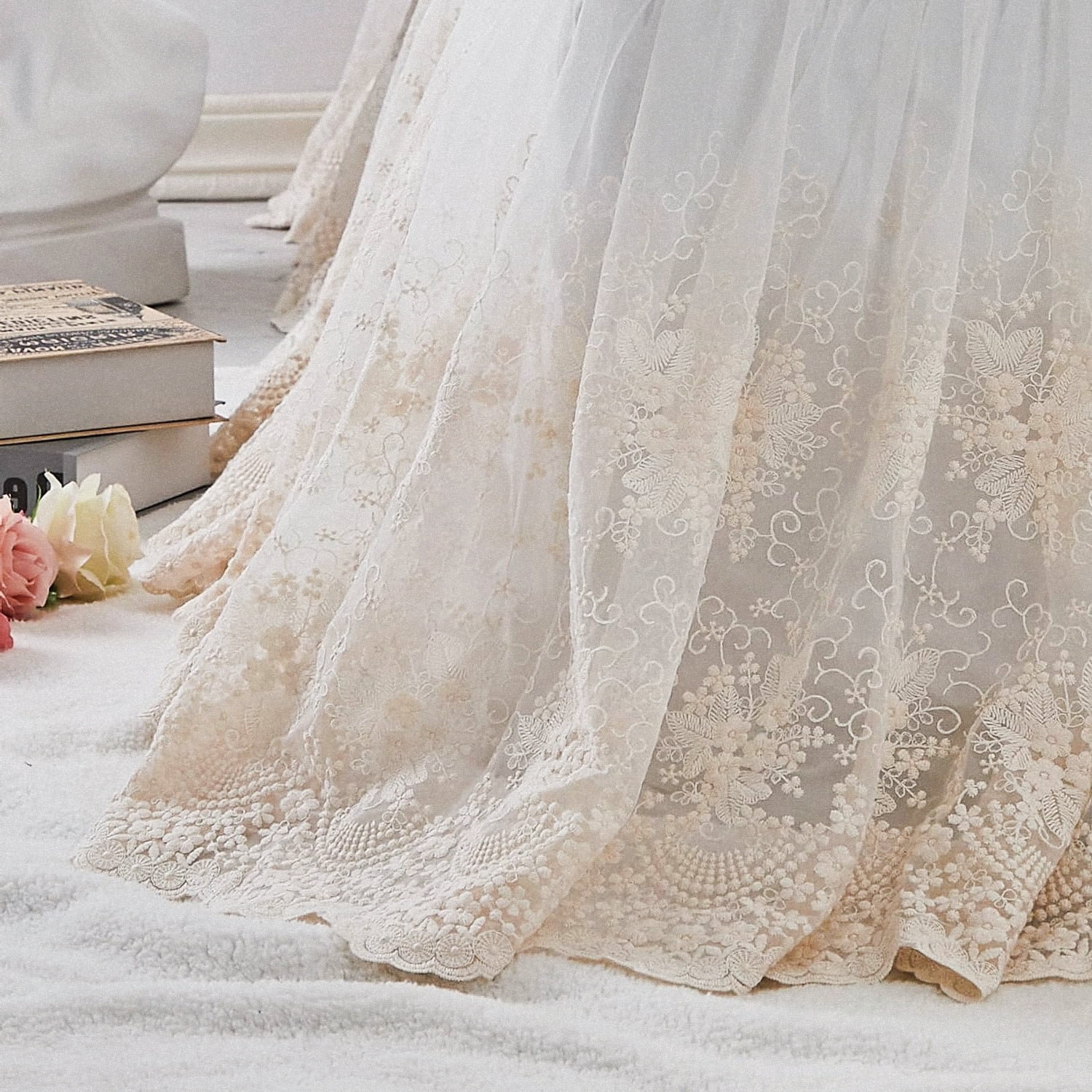 Beautiful Bohemian   Nursery Crib Skirt in Beige Cream Cotton, Dust Ruffle