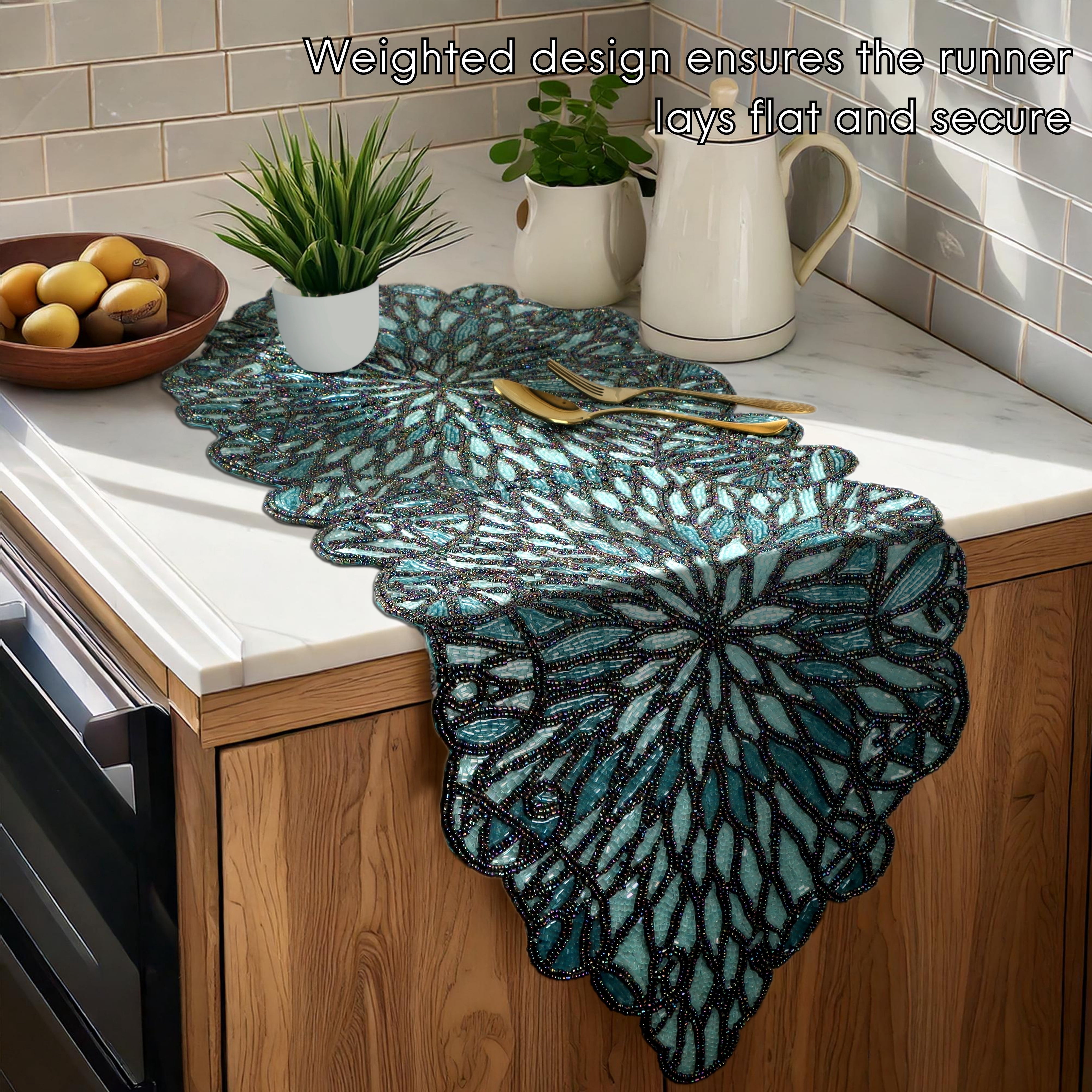 Handcrafted Glass Beaded Table Runner - Elegant Decorative Dining Table Décor (Blue Black)