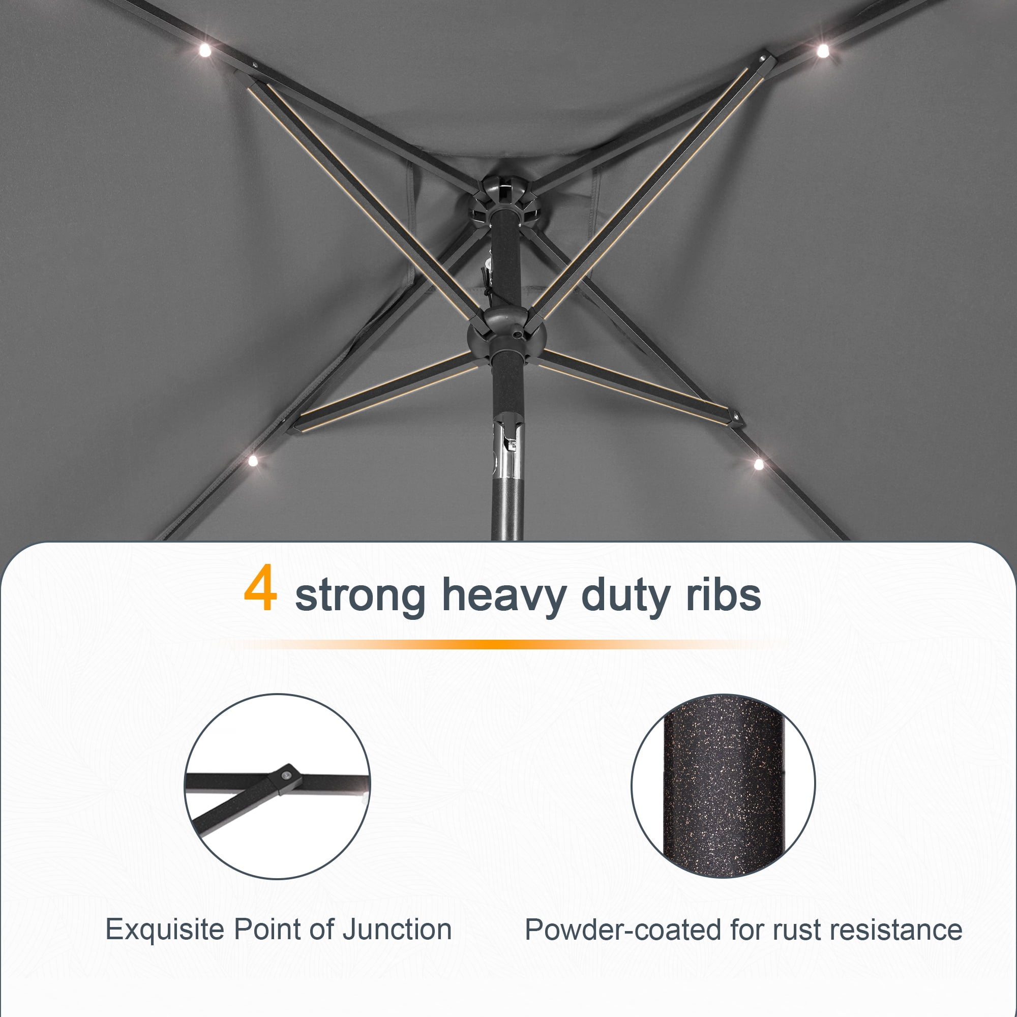 ACEGOSES LED Outdoor Patio 6.5x6.5ft Deck Solar Light Market Umbrella, Outside Table Umbrellas With Polyester canopy,Gray