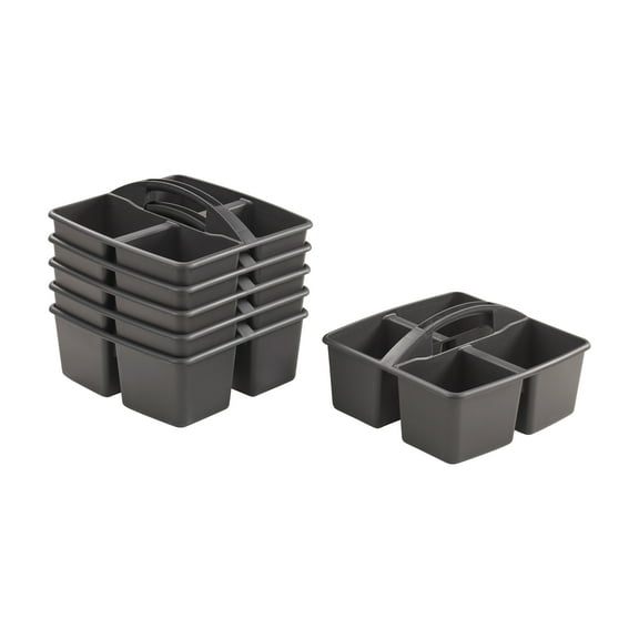 ECR4Kids 4-Compartment Medium Plastic Caddy, Multipurpose Organization, Black, 6-Pack