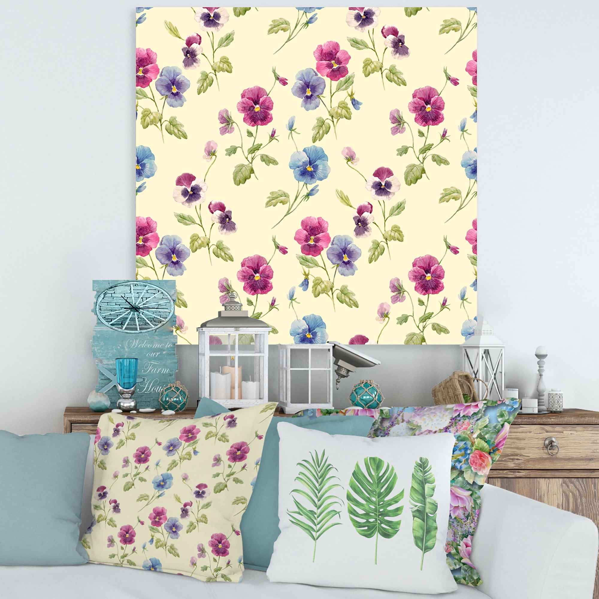 Blue and Pink Pansy Flowers I 30 in x 30 in Painting Canvas Art Print, by Designart