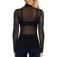 thumbnail image 5 of Funicet Women's Long Sleeve See Through Mesh Sheer Solid Top Blouse Shirts High Neck Arm Shaper Top Sheer Mesh Yoke Casual Blouse Shirt #Black A XL, 5 of 9