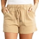 thumbnail image 2 of Pantalones cortos de mujer Pantalones elásticos de cintura alta con cordón Pantalones cortos de color puro Pantalones casuales de verano Caqui XL, 2 of 5