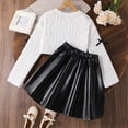 thumbnail image 4 of LIIPEE Girls Outfits Casual Kids Solid Color Long Sleeve Crew Neck Tee Tops And Skirt Two Piece Set Teen Spring Comfortable Breathable Soft Cute Daily Clothes,White,11-12 Years, 4 of 8