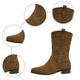 thumbnail image 4 of Womens Sparkly Rhinestones Wide Calf Cowboy Boots Winter Fall Suede Glitter Chunky Low Heel Mid Calf Cowgirl Dress Booties, 4 of 6