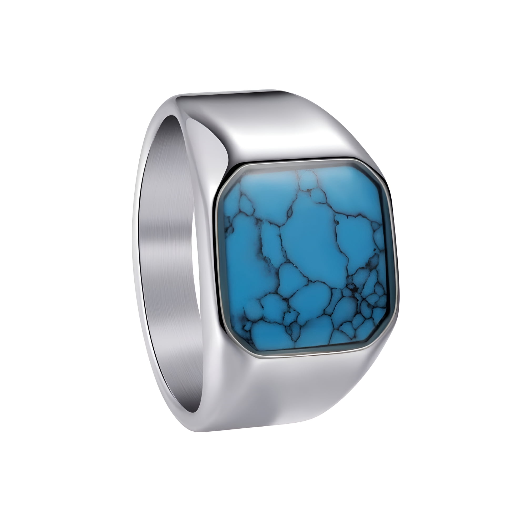 DESIGNICE Men'S Stainless Steel Personalized Vintage Simulated Blue Turquoise Trend Ring Stainless Steel Rings Men Silver Size 10