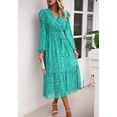 thumbnail image 4 of Ruffle Shoulder Floral Print Midi Dress for Women Mid-Calf Length Green X-Large, 4 of 5