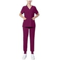 thumbnail image 2 of BADHUB Scrubs for Women Set Stretch V-Neck Scrub Top & Jogger Pant Solid Color Nurse Uniform Scrub Sets for Woman with Pockets Holiday Deals, 2 of 7