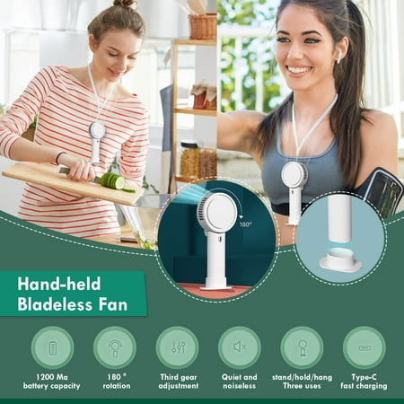 

NEGJ Mini Moving Desktop Fan Bladeless Fan Three-speed Handheld Fan Head Bladeless Fans