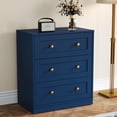 thumbnail image 3 of RoyalCraft Modern 3 Drawer Dresser, Blue Nightstand for Bedroom, Small Chest of Drawers, End Table with Storage, Wood Beside Table for Living Room, Home Office, Entryway, 3 of 9