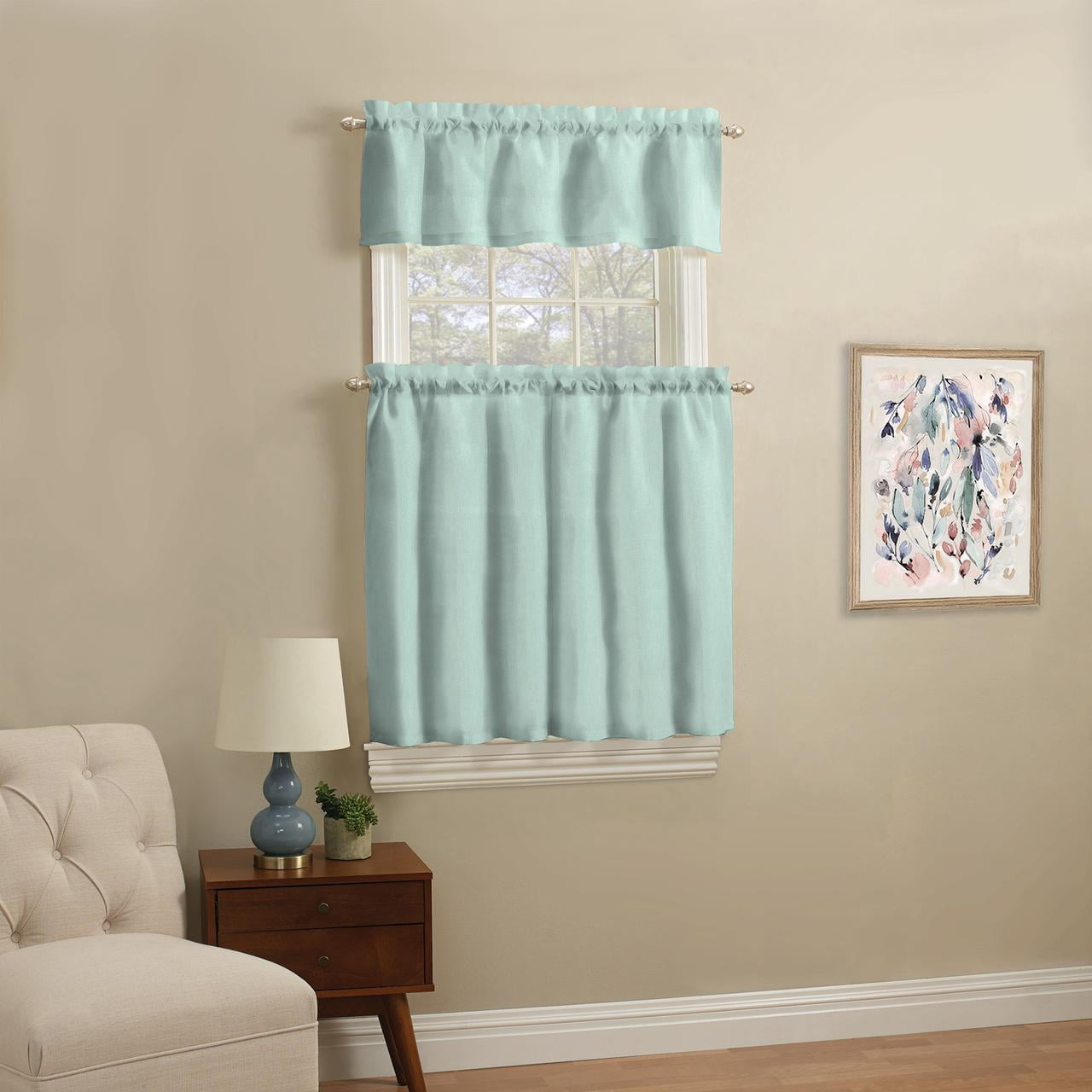 Home Solid Color Tailored Textured Window Valance 56" W x 14"L Rich Blue Size 