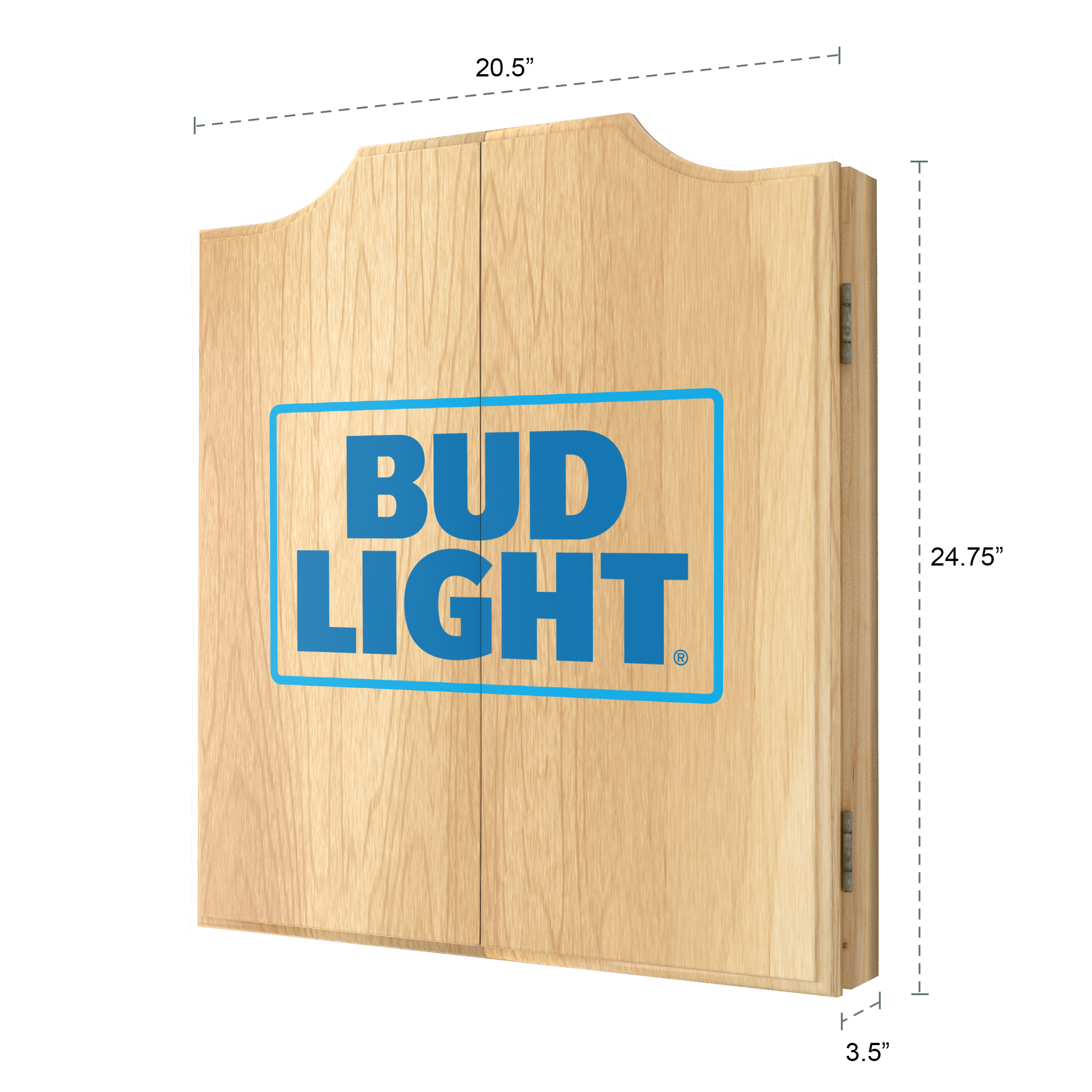 Bud Light Blue Dart Board Cabinet Set with 6 Steel Tip Darts