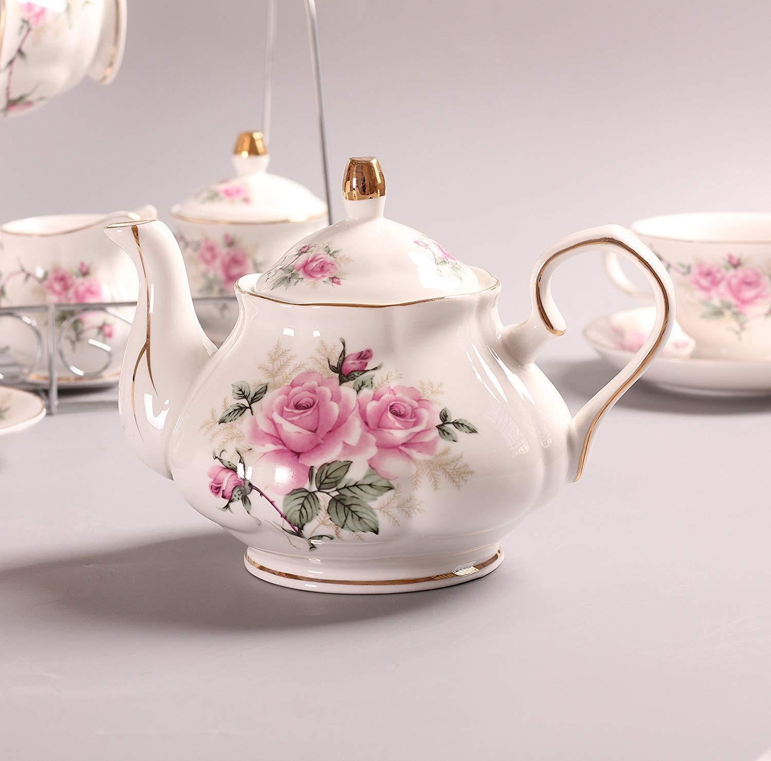 ufengke 4oz Coffee Cup Set,Small Capacity Porcelain Coffee Tea Sets,Set of 6 Ceramic Tea Cup and Saucer-Purple 
