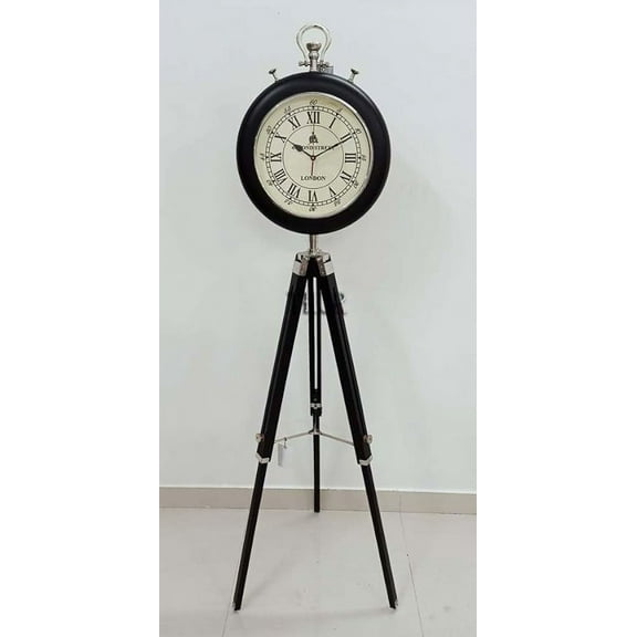 THOR INSTRUMENTS Nautical Marine London Clock Wooden Street Time Clock Silver Black Adjustable Tripod Stand Home Decor Gift