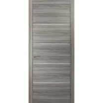Grey Modern Door 32 x 84 with Metal Inserts | Planum 0020 Ginger Ash | Frame Trims Lever Satin Nickel Hardware | Closet Solid Core Door