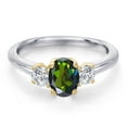 thumbnail image 3 of Gem Stone King 925 Silver and 10K Yellow Gold Tourmaline Green Mystic Topaz and Lab Grown Diamond Engagement Ring for Women | 1.14 Cttw | Oval 7X5MM | Gemstone November Birthstone | Size 6, 3 of 6