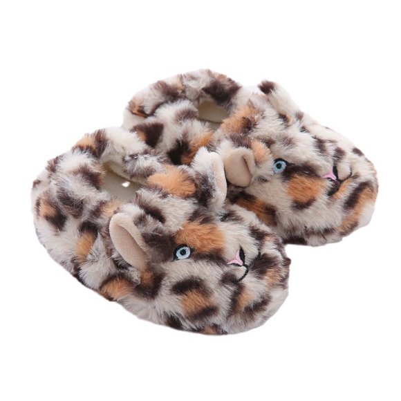 Bmisegm Girls Slippers Winter Warm Fuzzy Indoor Shoes for Toddlers and Kids with Sole Cute Snow Leopard Design Soft Comfortable Footwear Girls Slippers Brown