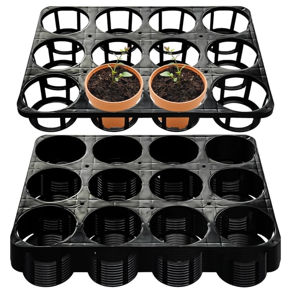 10 Pcs 12-Hole Plant Trays for Pots, Heavy Duty Plastic Nursery Pot Holders, Round Planter Tray for Indoor Gardening, Drainage Organizer for 3.78-in/9.6-cm Pots