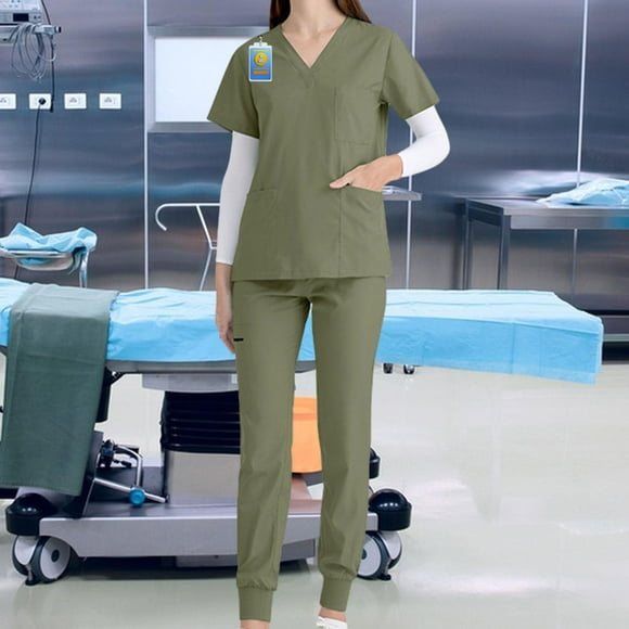 Conjunto de uniformes exfoliantes para mujer Fernando pantalones de enfermera con bolsillos Verde S