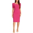 thumbnail image 2 of Vestido de lápiz INSPIRE CHIC para mujeres, con mangas abullonadas, abertura trasera, estilo de negocios casual, escote cuadrado, color rojo rosa, 2 of 6