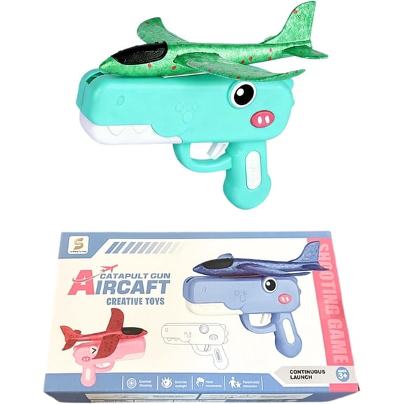 Dinosaur Airplane Launcher Toy – 8 Inch Foldable Foam Glider with Catapult – Outdoor Flying Toy for Travel, Beach, Park – Green
