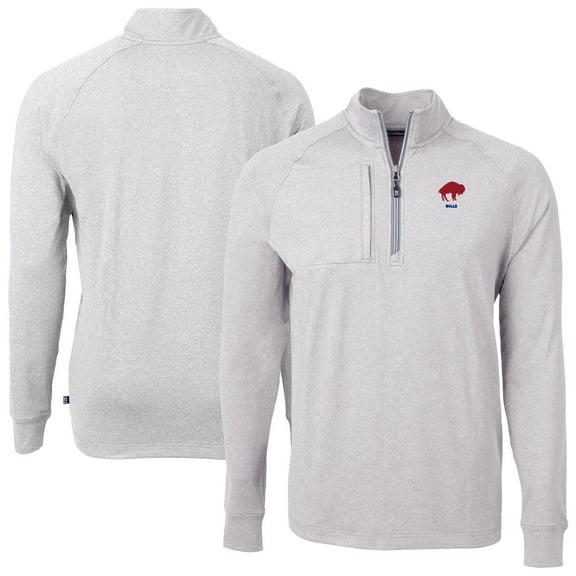 Men's Cutter & Buck Heather Gray Buffalo Bills Big & Tall Adapt Eco Raglan Quarter-Zip Jacket